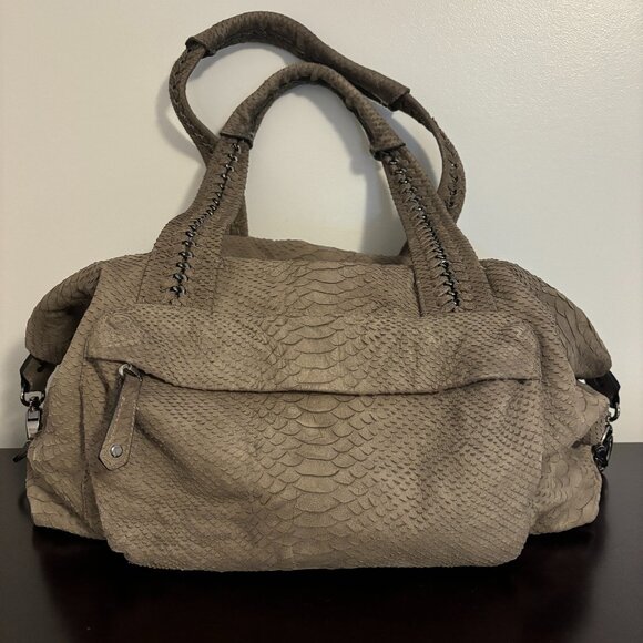 Be&D Gray Leather Faux Python Snakeskin Pattern Large Satchel - Picture 1 of 13